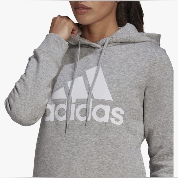 Adidas Essentials Logo Hoodie Women's Heather Gray Fleece HO7892 Plus Size 1X - Picture 3 of 8